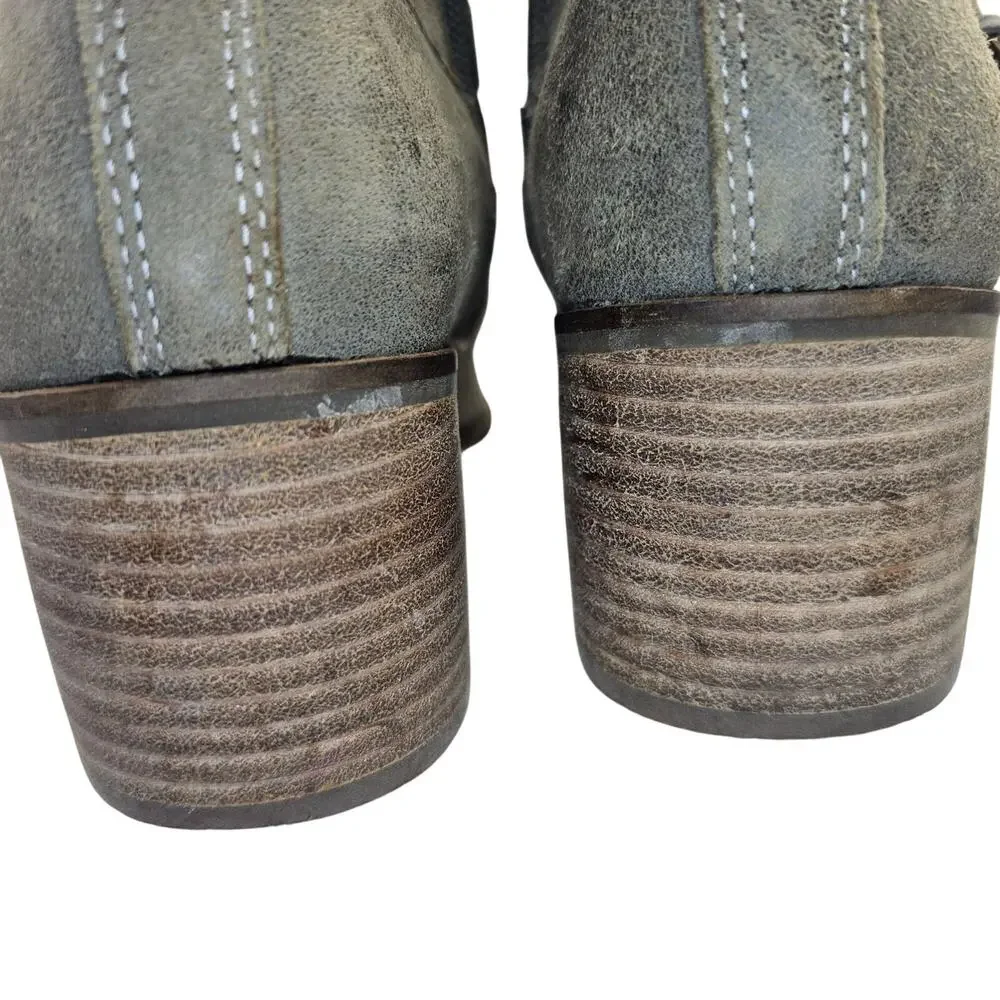 Lucky Brand Loreniah Suede Buckle Ankle Boots Booties Gray Green Sz 8.5